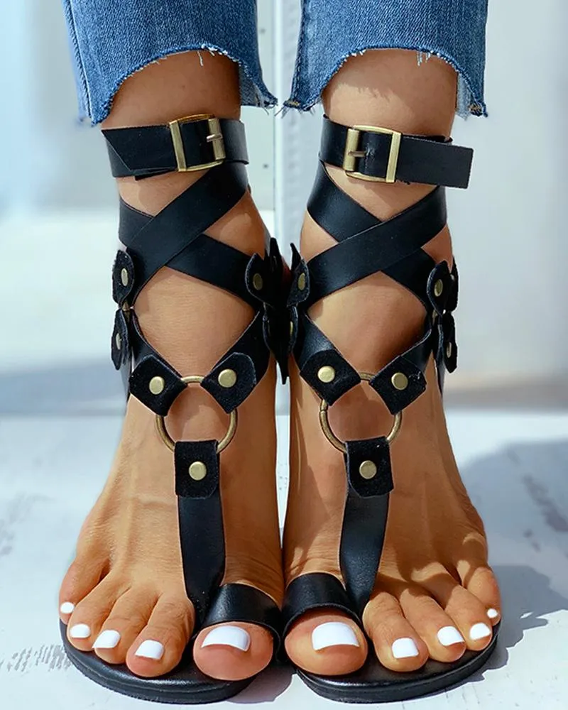 Toe Ring Buckled O ring Design Flat Sandals