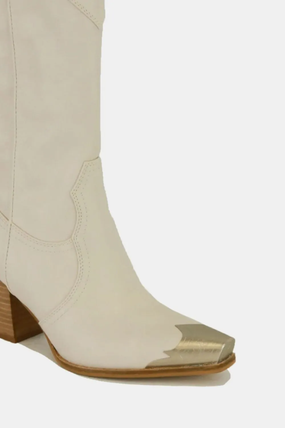 Vegan Leather Metal Toe Cowgirl Boots in Ivory