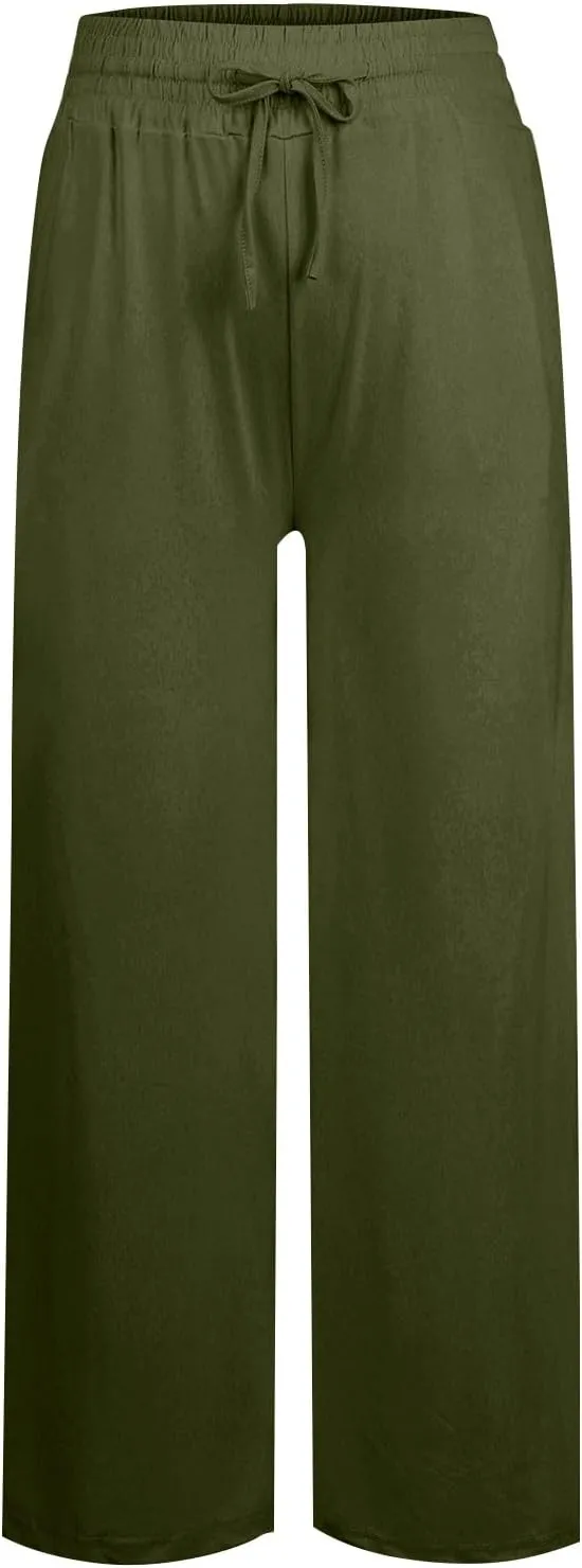Wide Leg Lounge Pants for Women, Casual Boho Pants, High Waisted Palazzo Pants with Pockets for Work and Play