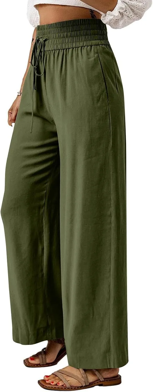 Wide Leg Lounge Pants for Women, Casual Boho Pants, High Waisted Palazzo Pants with Pockets for Work and Play