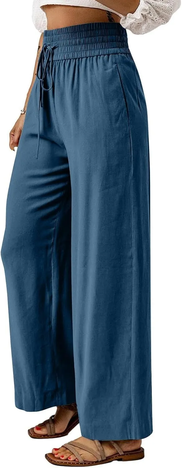Wide Leg Lounge Pants for Women, Casual Boho Pants, High Waisted Palazzo Pants with Pockets for Work and Play