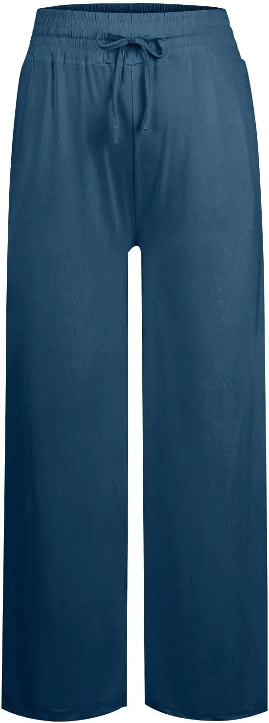 Wide Leg Lounge Pants for Women, Casual Boho Pants, High Waisted Palazzo Pants with Pockets for Work and Play