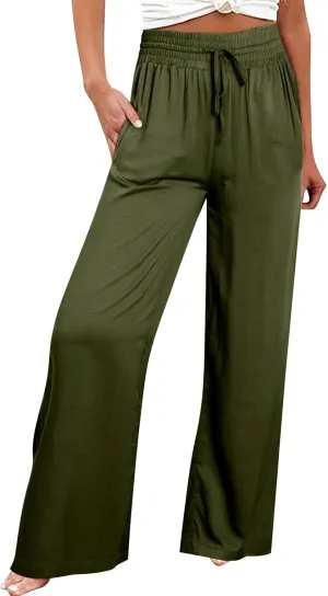Wide Leg Lounge Pants for Women, Casual Boho Pants, High Waisted Palazzo Pants with Pockets for Work and Play