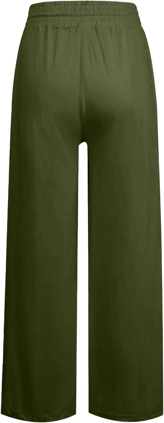 Wide Leg Lounge Pants for Women, Casual Boho Pants, High Waisted Palazzo Pants with Pockets for Work and Play