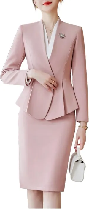 Women's 2 Piece Suit Skirt Set Business Casual Long Sleeve Jacket Blazer and Pencil Skirt