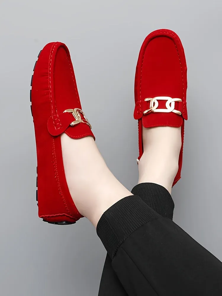 Women'S Loafers With Buckle Decor, Comfortable Solid Rubber Sole Slip-On Flats, Durable Anti-Slip Casual Shoes