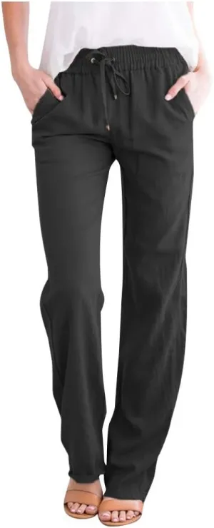 Women's Running Sweatpants Cotton Linen Casual Joggers Pants Summer Wide Leg Trousers with Pocket 2025