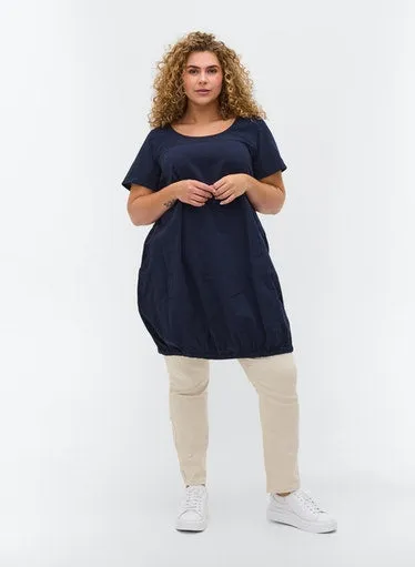 Zizzi Cotton Bubble Dress in Navy